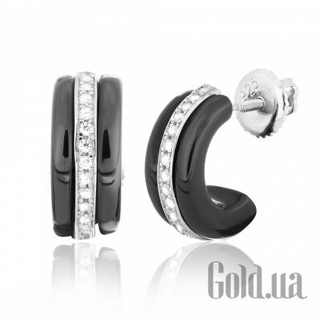 Серьги-гвоздики Серебряные серьги с керамикой и куб. циркониями