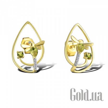 Серьги-гвоздики Золотые серьги с бриллиантами и перидотами