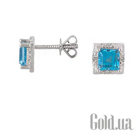 Серьги-гвоздики Золотые серьги с бриллиантами и топазами