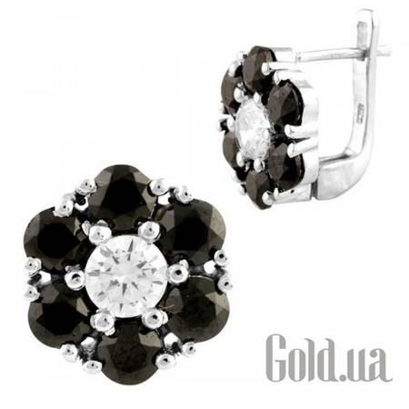 Серьги Серебряные серьги с куб. циркониями и сапфирами