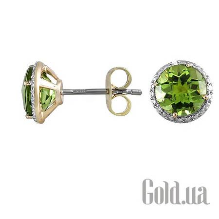 Серьги-гвоздики Золотые серьги с бриллиантами и перидотом