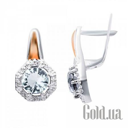Серьги Серебряные серьги с куб. циркониями и вставками из золота