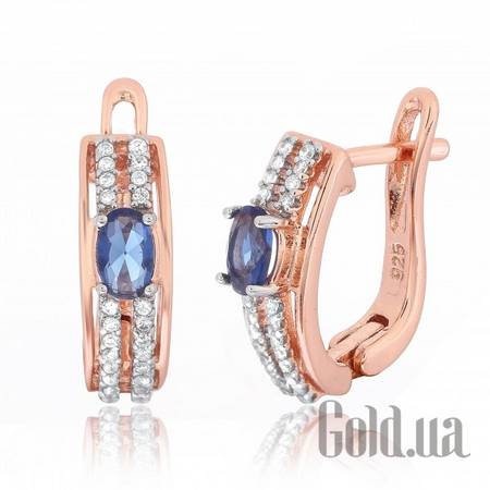 Серьги Серебряные серьги с  куб. циркониями в позолоте