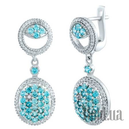 Серьги с подвесками Серебряные серьги с топазами и куб.циркониями