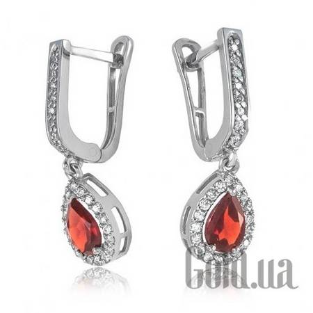 Серьги с подвесками Золотые серьги с гранатами и куб. циркониями