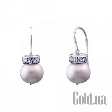 Серьги с подвесками Серебряные серьги с жемчугом и куб. циркониями