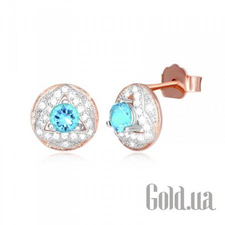 Серьги-гвоздики Серебряные серьги с куб. циркониями в позолоте