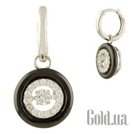 Серьги с подвесками Серебряные серьги с керамикой и куб. циркониями Swarovski