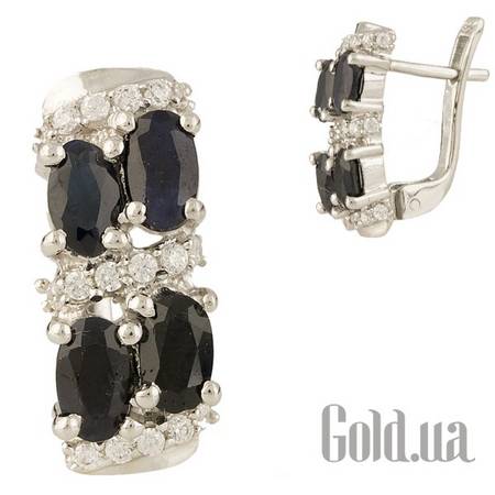 Серьги Серебряные серьги с сапфирами и куб. циркониями