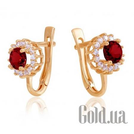 Серьги Золотые серьги с гранатами и куб. циркониями
