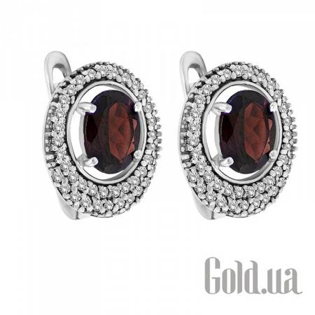 Серьги Серебряные серьги с гранатами и куб. циркониями