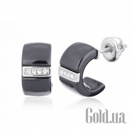 Серьги-гвоздики Серебряные серьги с керамикой и куб. циркониями