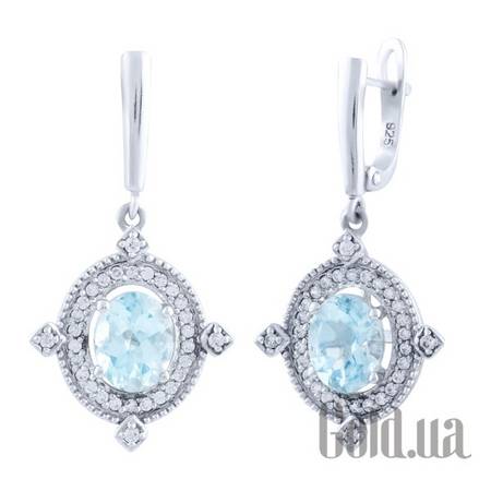 Серьги с подвесками Серебряные серьги с топазами и куб. циркониями