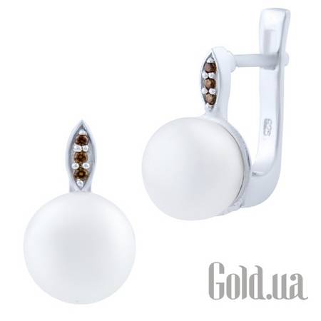 Серьги Серебряные серьги с искусств. жемчугом и синт. гранатами