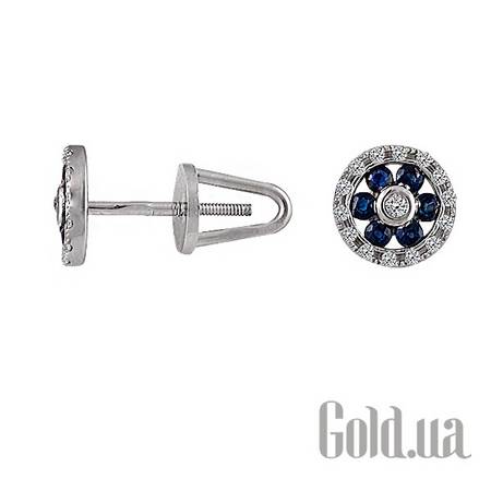 Серьги-гвоздики Золотые серьги с бриллиантами и сапфирами