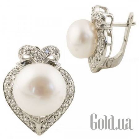 Серьги Серебряные серьги с жемчугом и куб. циркониями