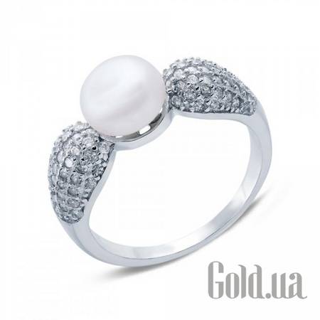 Женские кольца Женское серебряное кольцо с жемчугом и куб. циркониями, 18.5