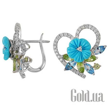 Серьги Золотые серьги с бриллиантами и полудрагоценными камнями