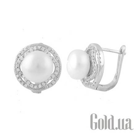 Серьги Fresh Jewelry Серебряные серьги с куб. циркониями и жемчугом