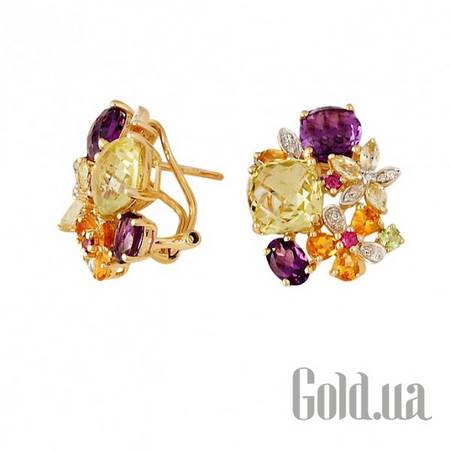 Серьги Золотые серьги с бриллиантами и полудрагоценными камнями