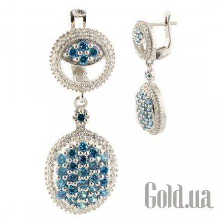 Серьги с подвесками Серебряные серьги с топазами и куб.циркониями