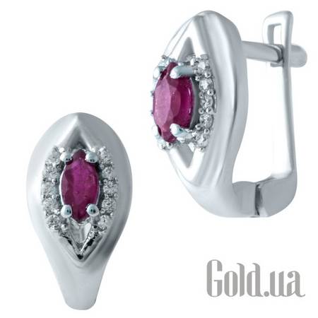 Серьги Серебряные серьги с рубинами и куб. циркониями