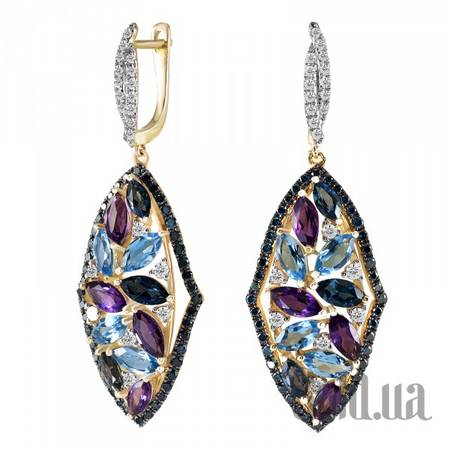 Серьги Золотые серьги с бриллиантами, аметистами и топазами