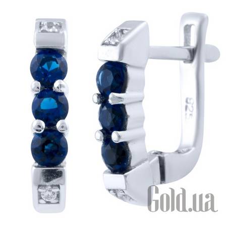 Серьги Серебряные серьги с синт. сапфирами и куб. циркониями