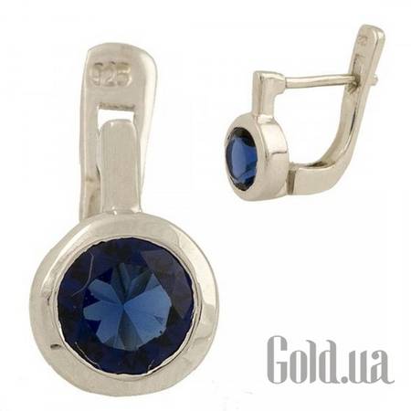 Серьги Серебряные серьги с синт. сапфирами