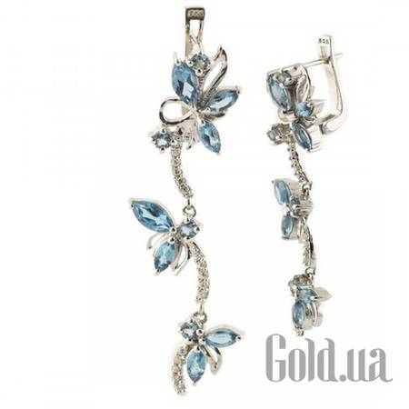 Серьги с подвесками Серебряные серьги с топазами и куб.циркониями