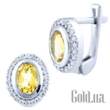 Серьги Серебряные серьги с цитринами и куб. циркониями