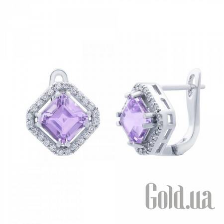 Серьги Серебряные серьги с аметистами и куб. циркониями