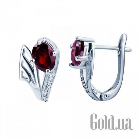 Серьги Серебряные серьги с гранатами и куб. циркониями