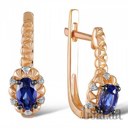 Серьги Золотые серьги с бриллиантами и сапфирами