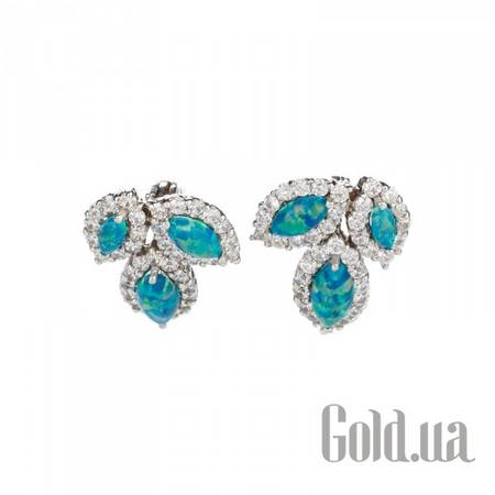 Серьги Серебряные серьги с куб. циркониями и синт. опалами