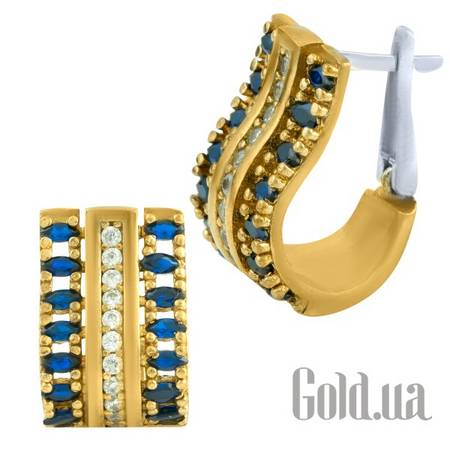 Серьги Серебряные серьги с сапфирами и куб. циркониями