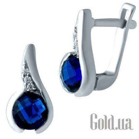 Серьги Серебряные серьги с синт. сапфирами и куб. циркониями