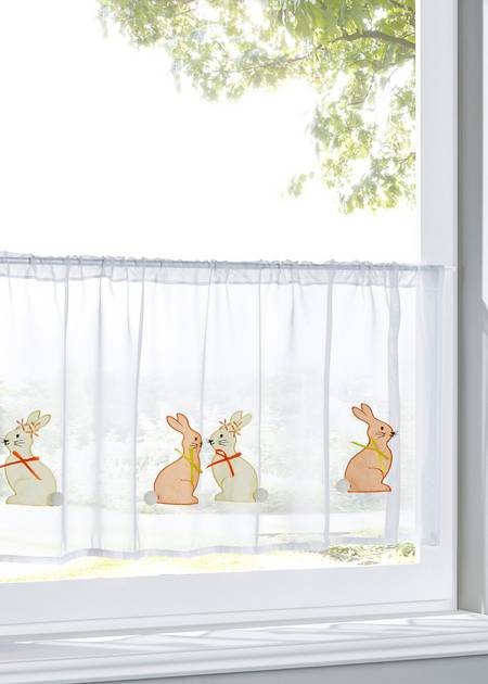 Кухонная штора с вышивкой "кролики"