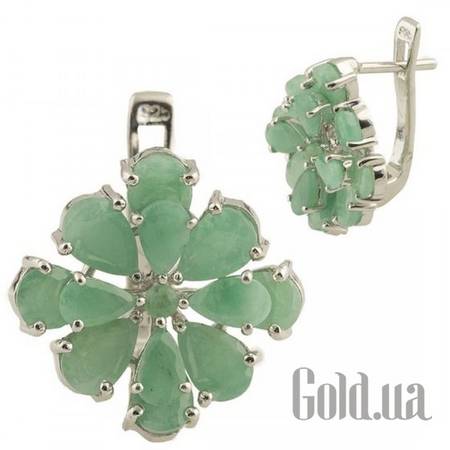 Серьги Серебряные серьги с изумрудами