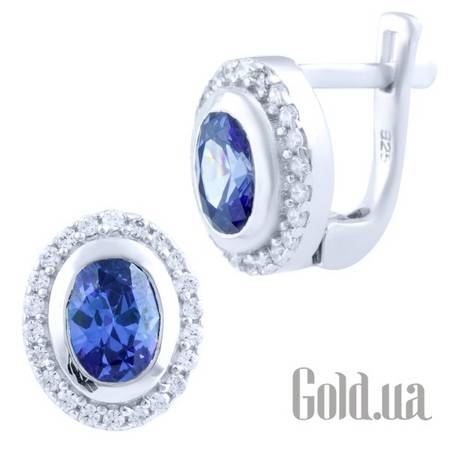 Серьги Серебряные серьги с синт. танзанитами и куб. циркониями