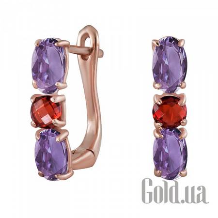 Серьги Золотые серьги с аметистами и гранатами