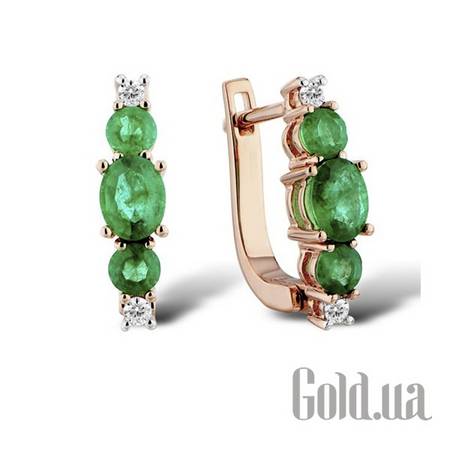 Серьги Золотые серьги с бриллиантами и изумрудами