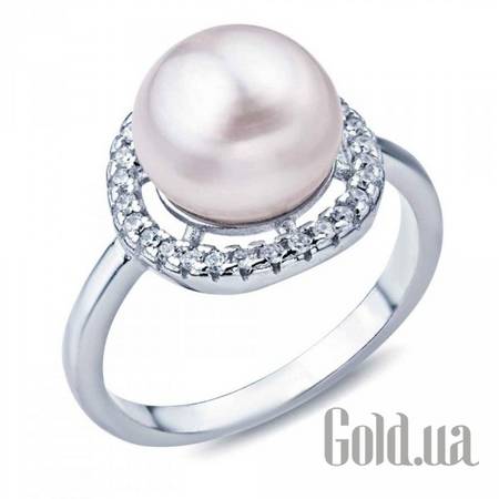 Женские кольца Женское серебряное кольцо с жемчугом и куб. циркониями, 17.5