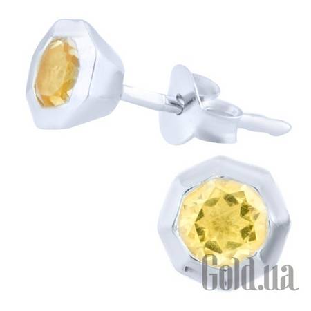 Серьги-гвоздики Серебряные серьги с цитринами