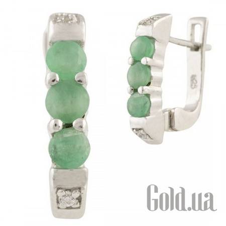 Серьги Серебряные серьги с изумрудами и куб. циркониями