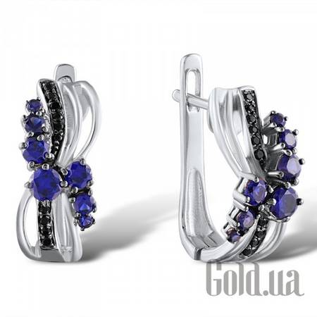 Серьги Золотые серьги с черными бриллиантами и сапфирами