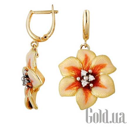 Серьги с подвесками Золотые серьги с бриллиантами и эмалью
