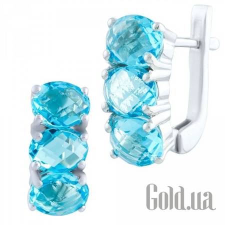 Серьги Серебряные серьги с синт. аквамаринами