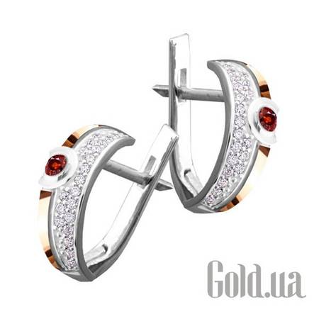 Серьги Серебряные серьги с гранатами и куб.циркониями в позолоте