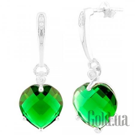 Серьги с подвесками Серебряные серьги с синт. изумрудами